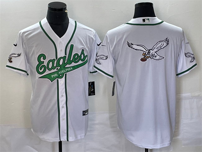 Men's Philadelphia Eagles White Team Big Logo Cool Base Stitched Baseball Jersey